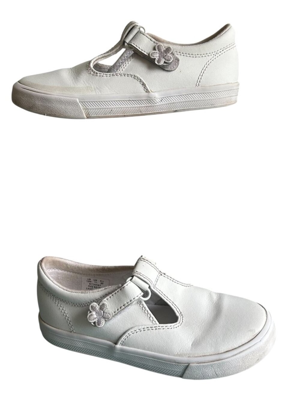 Keds Girls White Leather Mary Jane Sneakers with Flower Strap